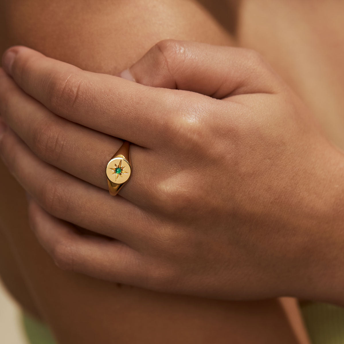 Enchanted Light Green Onyx Signet Ring Gold