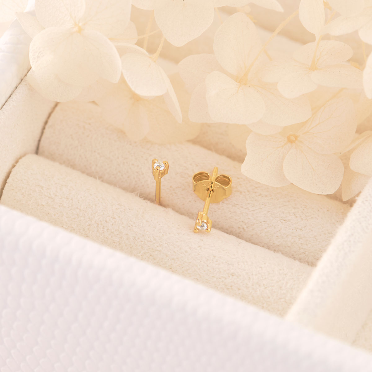 Delicate White Topaz Studs Gold