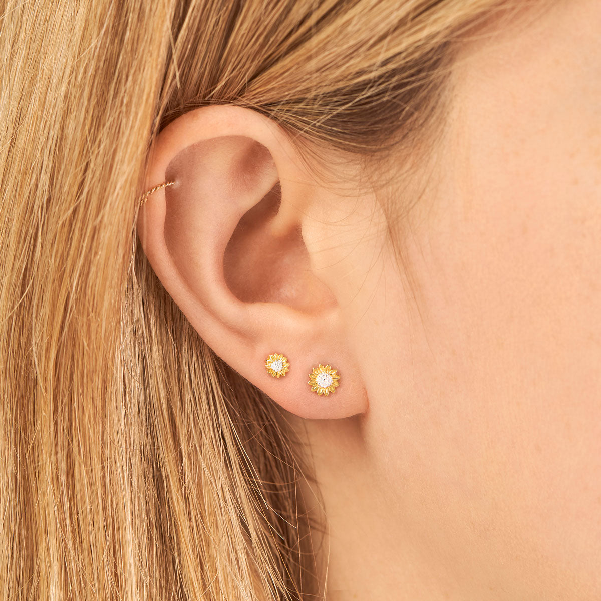 Delicate Sunflower Two Tone Studs