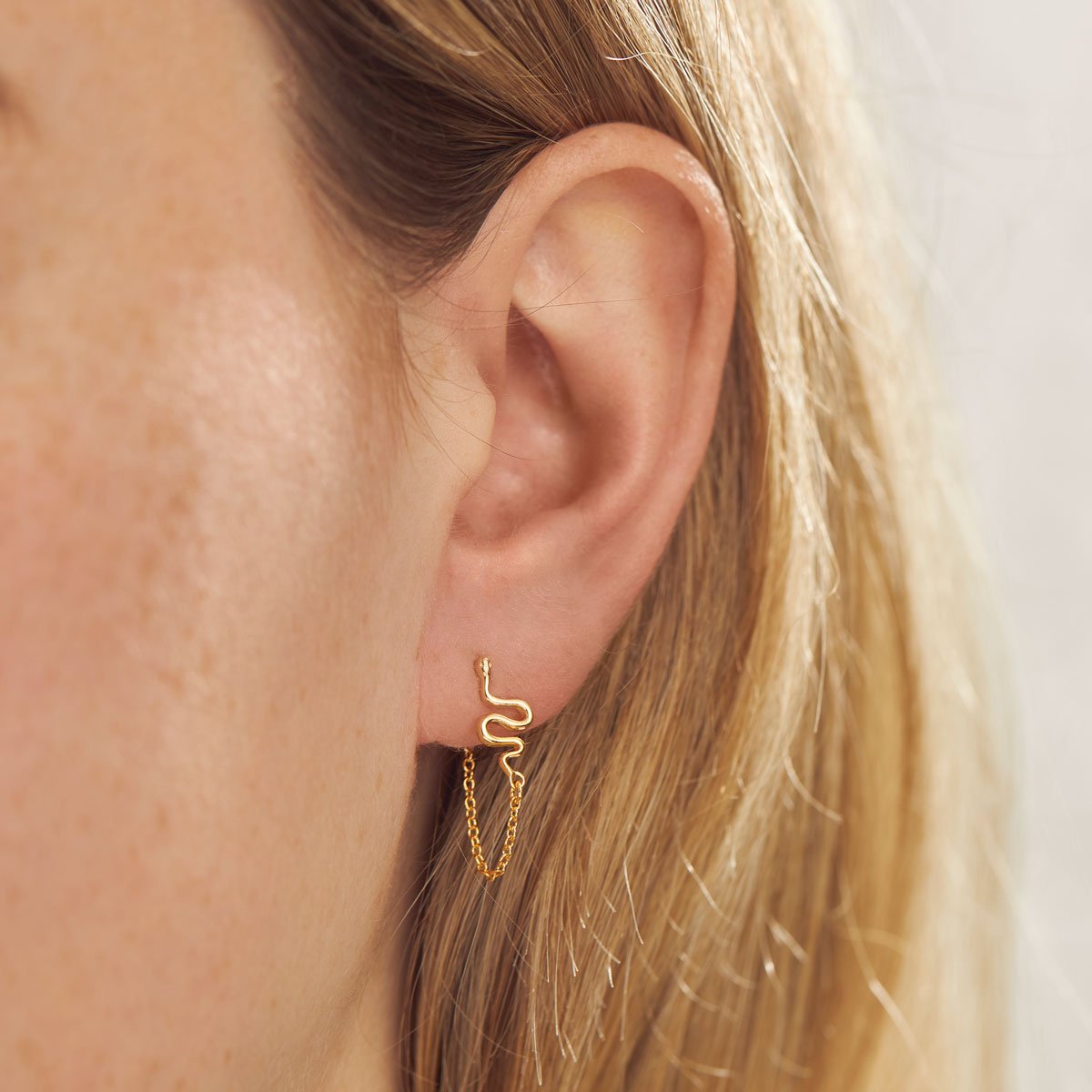 Tree Snake Chain Studs Gold