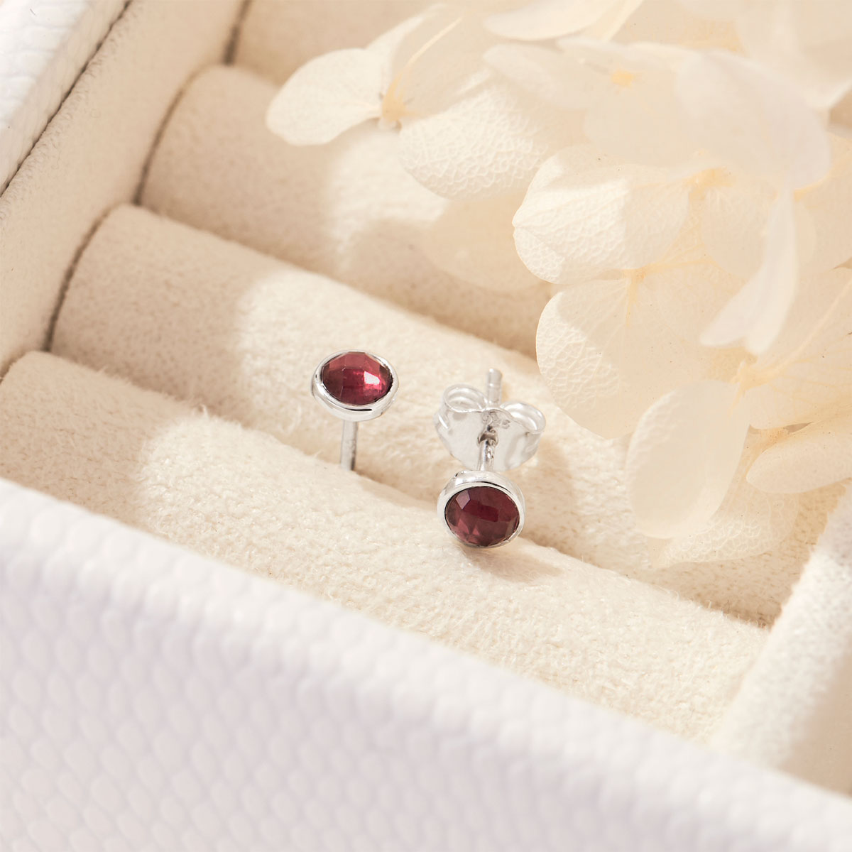 Dainty Round Garnet Studs