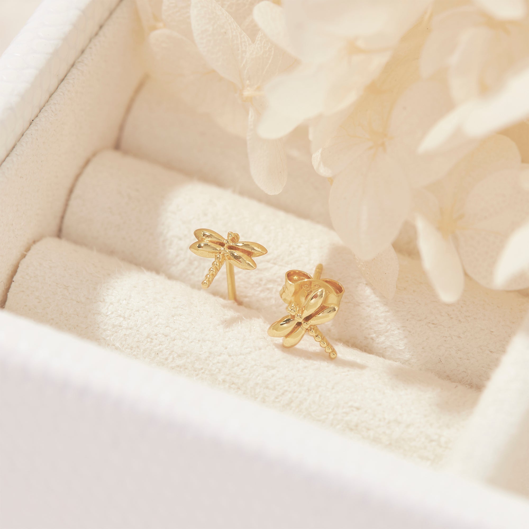 Tiny Dragonfly Studs Gold