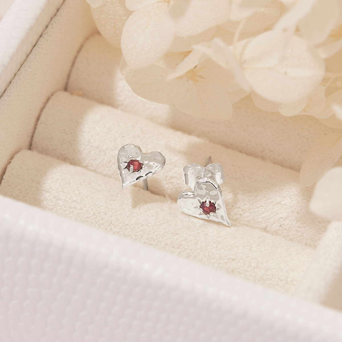 Love Heart Garnet Studs