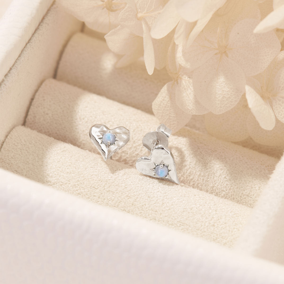 Love Heart Moonstone Studs