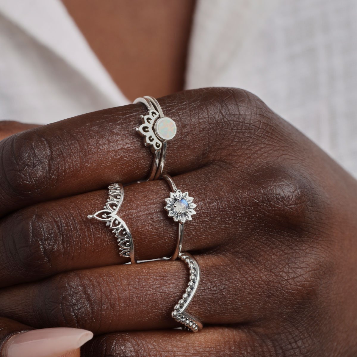 Delicate Sunflower Moonstone Ring