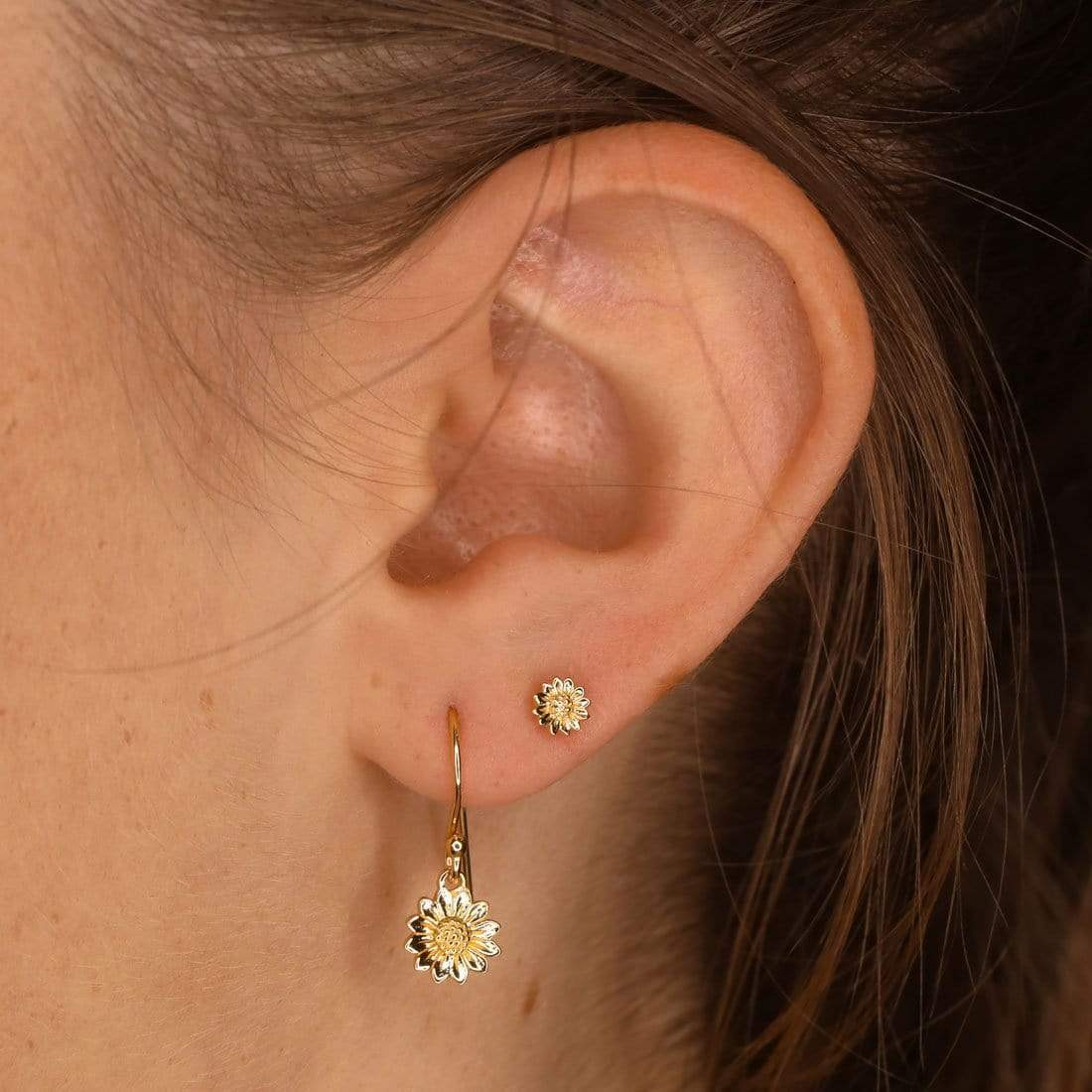 Tiny Delicate Sunflower Earrings Gold