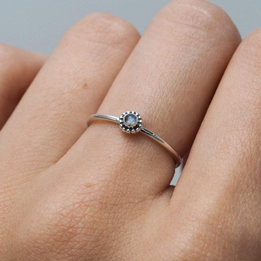 Dainty Beaded Flower Moonstone Ring