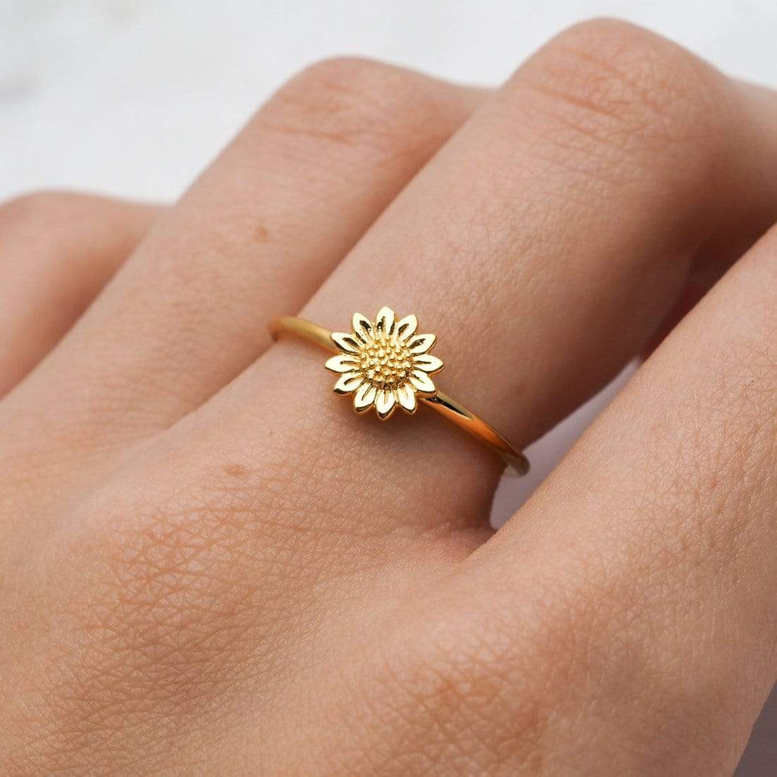 Delicate Sunflower Gold Ring